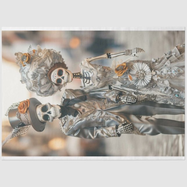 Papel De Seda Decoupage Skeleton Pareja Casada (Anverso)