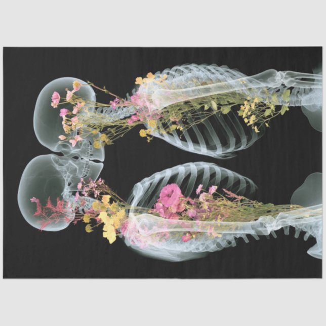 Papel De Seda Decoupage Skeleton Pareja Floral entrelazada (Anverso)