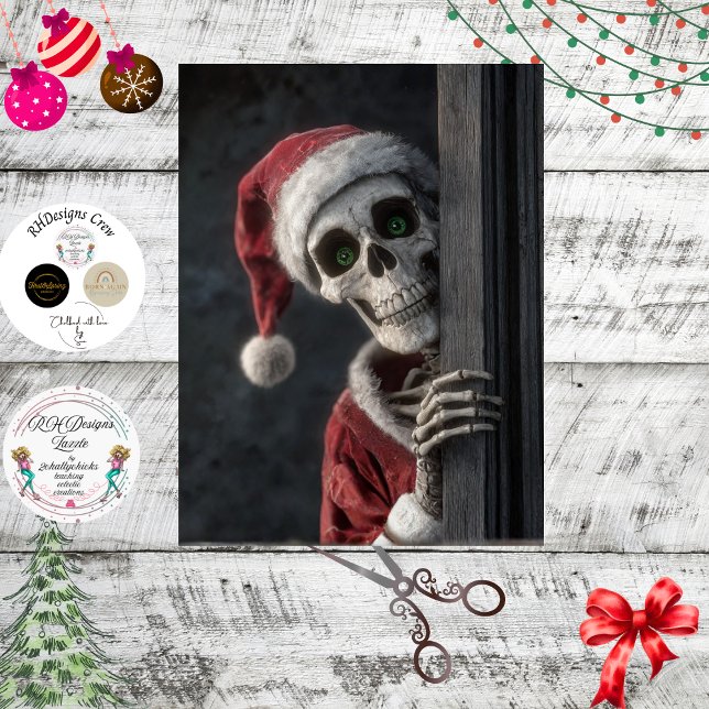 Papel De Seda Decoupage Skeleton Santa Claus Lurking Peeking Art (Subido por el creador)