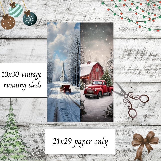 Papel De Seda Decoupage Snow Church Red Truck Runner Sleds (Subido por el creador)