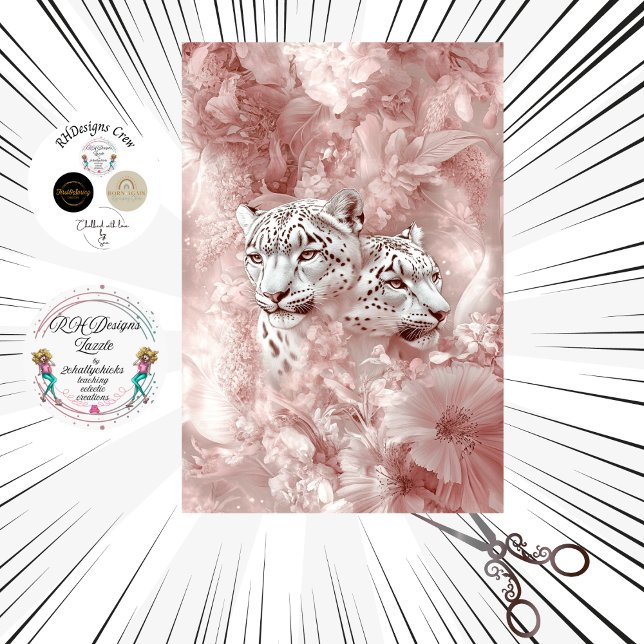 Papel De Seda Decoupage Snow Leopard Pink Botanical Garden (Subido por el creador)