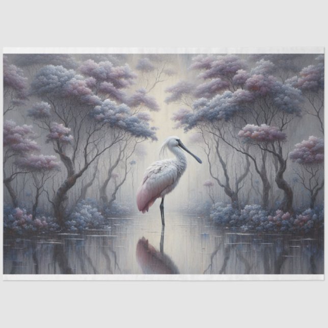 Papel De Seda Decoupage, Spoonbill Bird, Tejido Paper (Anverso)