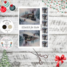 Decoupage Steam Engine Christmas Train Collage 