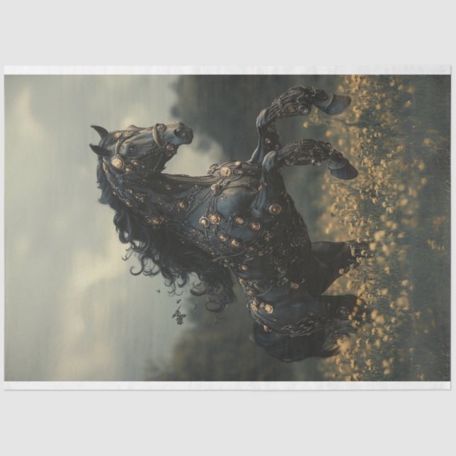 Papel De Seda Decoupage Steampunk Black Stallion Horse (Anverso)