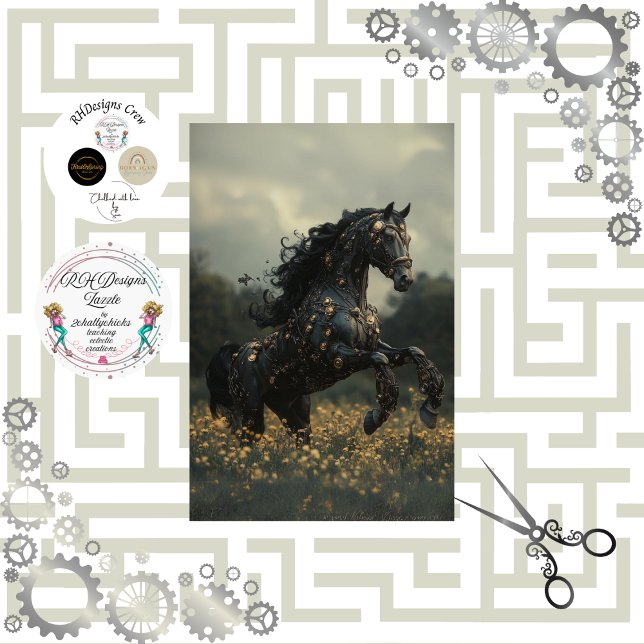 Papel De Seda Decoupage Steampunk Black Stallion Horse (Subido por el creador)