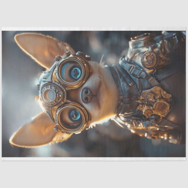Papel De Seda Decoupage Steampunk Chihuahua Cogsley (Anverso)