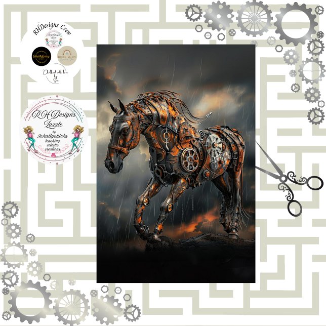 Papel De Seda Decoupage Steampunk Copper Steed Majestic Horse (Subido por el creador)