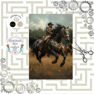 Papel De Seda Decoupage Steampunk Cowboy Rodeo