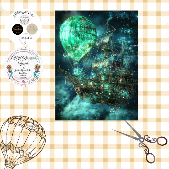 Papel De Seda Decoupage Steampunk Dirigible Globo Aerostático Az (Subido por el creador)