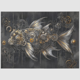 Papel De Seda Decoupage Steampunk Fish Silver Gold Metallic