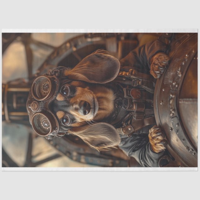 Papel De Seda Decoupage Steampunk Flying Dachshund (Anverso)