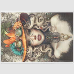Papel De Seda Decoupage Steampunk Gearhead Vintage Lady