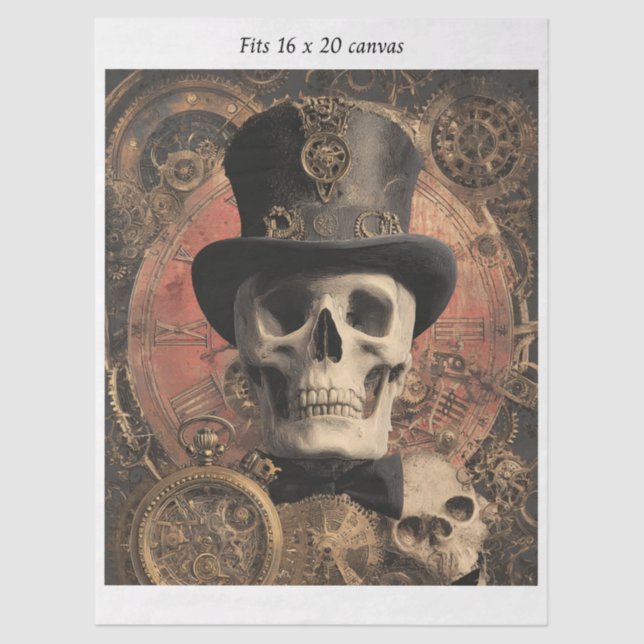 Papel De Seda Decoupage Steampunk Gothic Skleton 16x20 Canvas (Anverso)