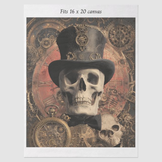 Papel De Seda Decoupage Steampunk Gótico Esqueleto Lienzo 16x20 (Anverso)