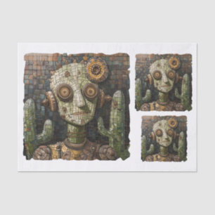 Papel De Seda Decoupage Steampunk Green Alien Faux Mosaic 026
