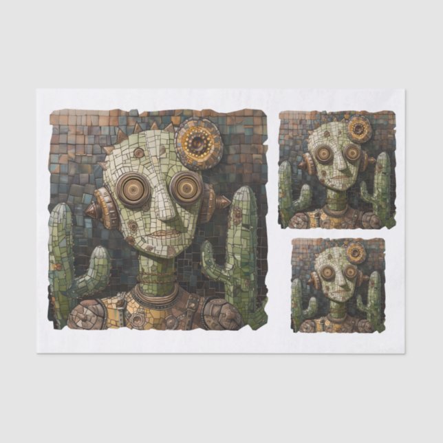 Papel De Seda Decoupage Steampunk Green Alien Faux Mosaic 026 (Anverso)