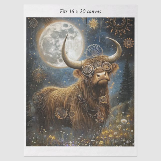 Papel De Seda Decoupage Steampunk Highland Celestial Moon Canvas (Anverso)