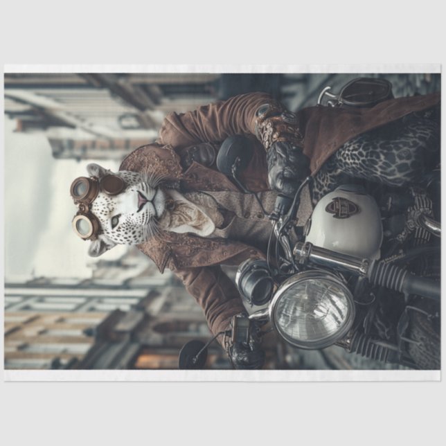 Papel De Seda Decoupage Steampunk Leo Leopard Motorcycle Rider (Anverso)