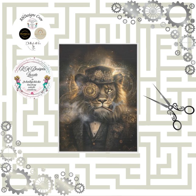 Papel De Seda Decoupage Steampunk Lion Intricate Gears Cigar (Subido por el creador)