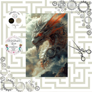 Papel De Seda Decoupage Steampunk Majestic Dragon