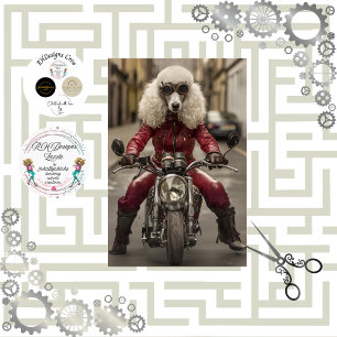 Papel De Seda Decoupage Steampunk Motorcycle Riding Poodle