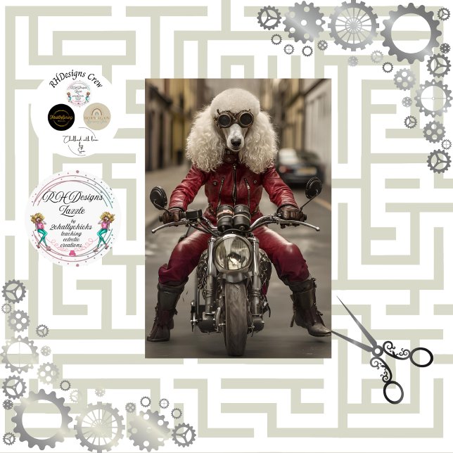 Papel De Seda Decoupage Steampunk Motorcycle Riding Poodle (Subido por el creador)