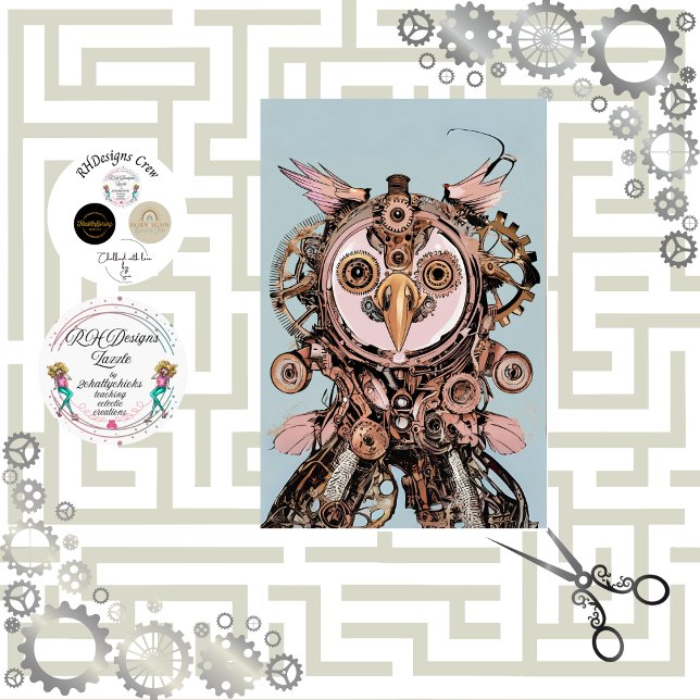 Papel De Seda Decoupage Steampunk Pink Owl Gizmo Hootsworth (Subido por el creador)