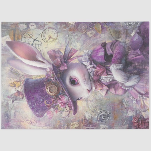 Papel De Seda Decoupage Steampunk Rabbit Alice Wonderland (Anverso)