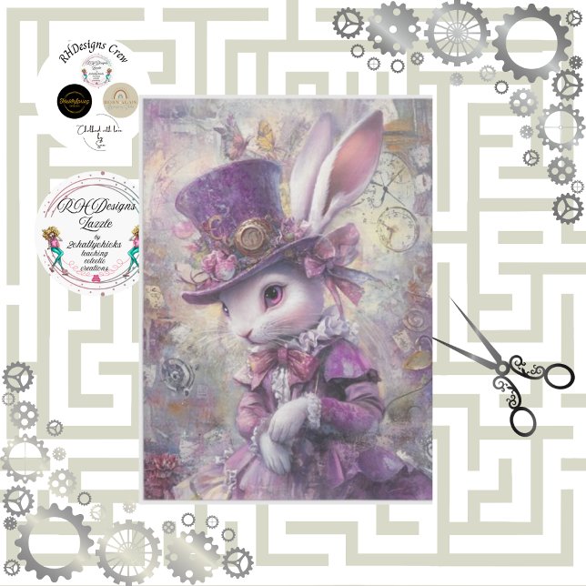 Papel De Seda Decoupage Steampunk Rabbit Alice Wonderland (Subido por el creador)