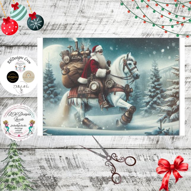 Papel De Seda Decoupage Steampunk Santa Riding Caballo Blanco (Subido por el creador)