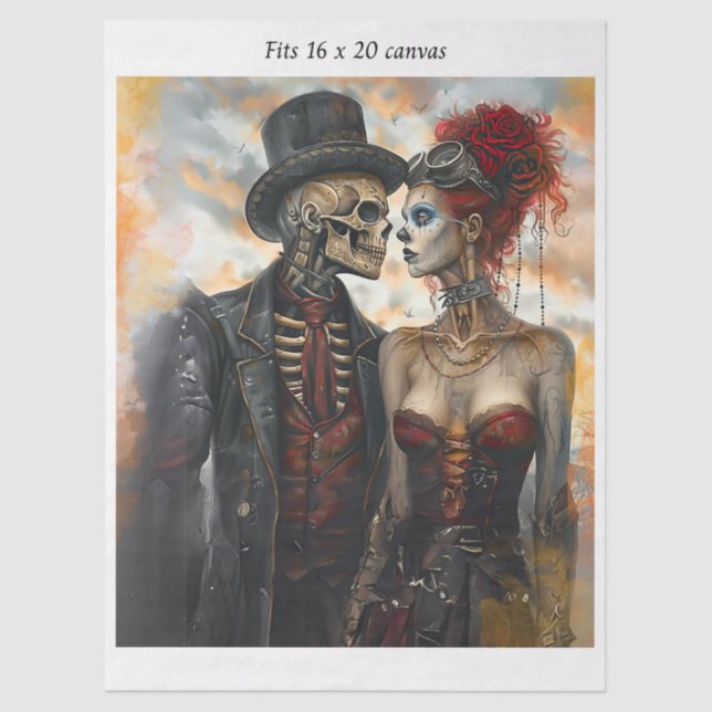Papel De Seda Decoupage Steampunk Skeleton Couple 16x20 Canvas (Anverso)