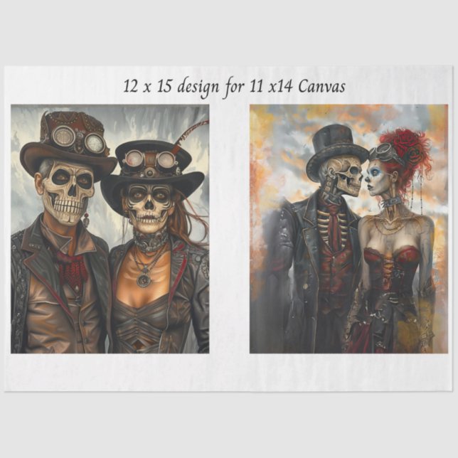 Papel De Seda Decoupage Steampunk Skeleton Duo 11x14 Canvas (Anverso)