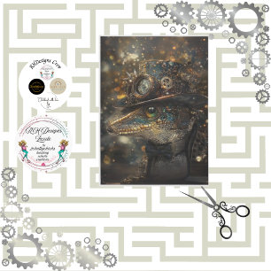 Papel De Seda Decoupage Steampunk Sport Lizard Gold Green