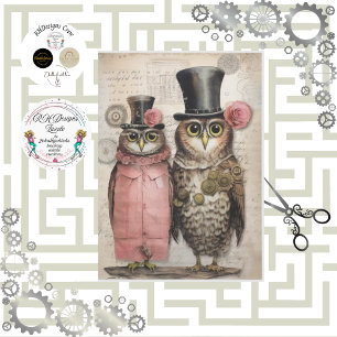 Papel De Seda Decoupage Steampunk Sr. y Sra. Búho Scrapbooking