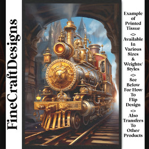 Papel De Seda Decoupage Steampunk Steam Train Faux Ink 037