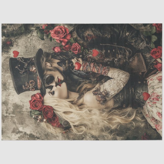 Papel De Seda Decoupage Steampunk Valentine Couple Red Black (Anverso)