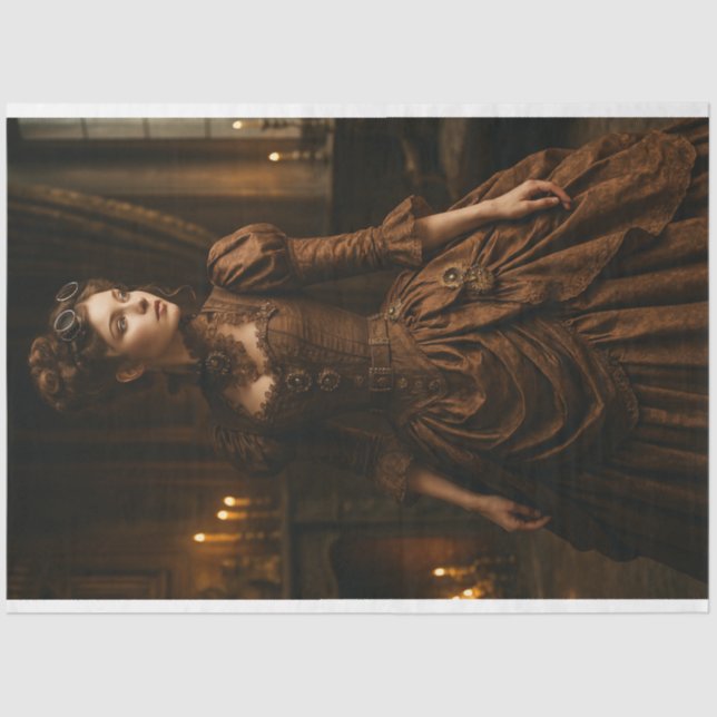 Papel De Seda Decoupage Steampunk Victorian Lady in Brown (Anverso)