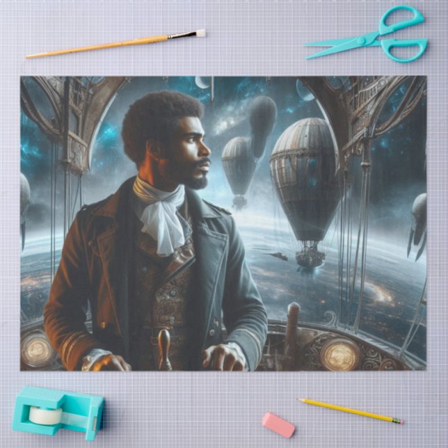 Papel De Seda Decoupage Steampunk Victorian Space Air Captain (Artesanía)