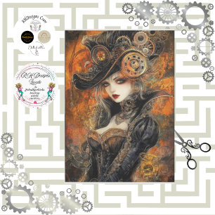 Papel De Seda Decoupage Steampunk Victoriano con Acento de Óxido