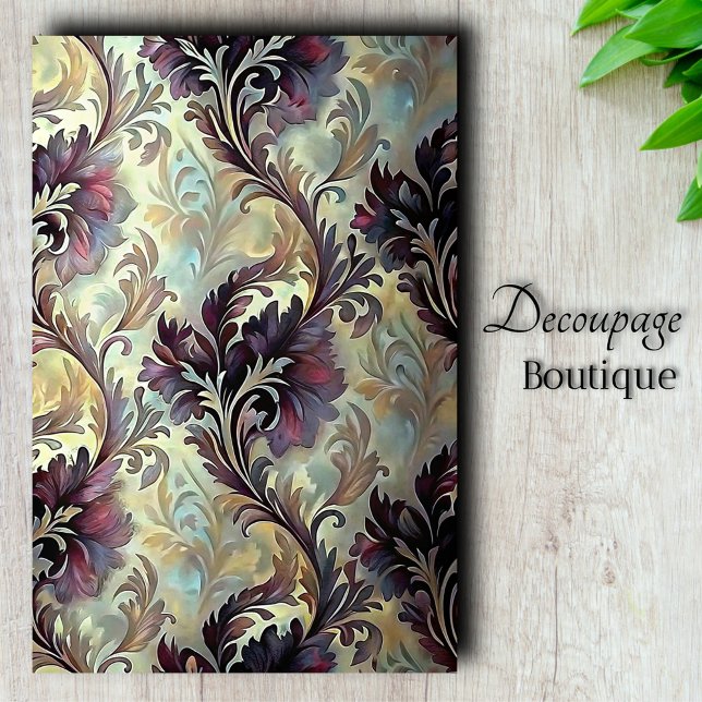 Papel De Seda Decoupage Sueño de Acanto Ciruela (Plum Acanthus Dream Decoupage Tissue Paper)