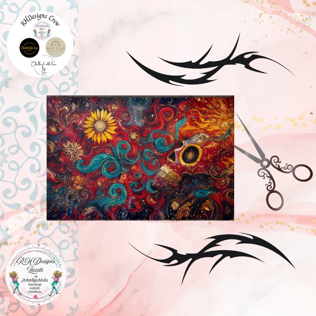 Papel De Seda Decoupage Sunflower Gothic Skull Cosmic Art  (Subido por el creador)