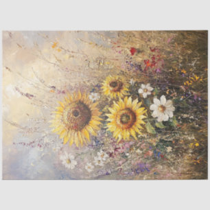 Papel De Seda Decoupage Sunflower Textured Floral Arranco