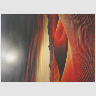 Papel De Seda Decoupage Surreal Desierto Rojo Brillante Luna Lle