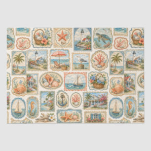 Papel De Seda Decoupage temático de vida marina costera náutica