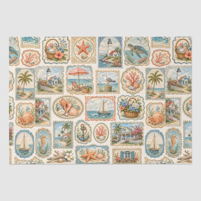 Papel De Seda Decoupage temático de vida marina costera náutica  (Anverso)