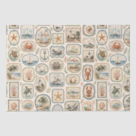 Papel De Seda Decoupage Temático de Vida Marina Costera Náutica