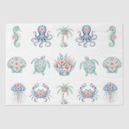 Papel De Seda Decoupage temático de vida marina costera náutica