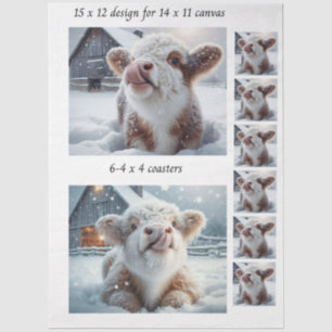 Papel De Seda Decoupage Ternero de Highland Nieve 11x14 Coasters