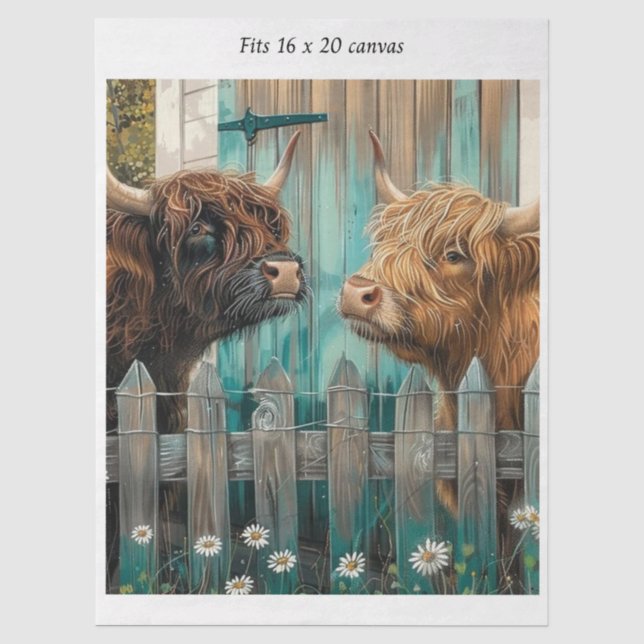 Papel De Seda Decoupage Terneros de las Tierras Altas Granero Rú (Anverso)
