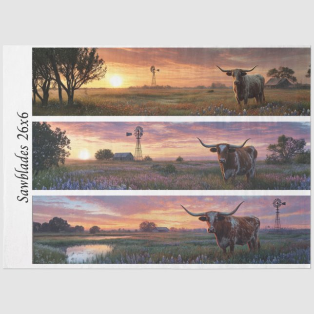 Papel De Seda Decoupage Texas Longhorn Flores Silvestres Serruch (Anverso)